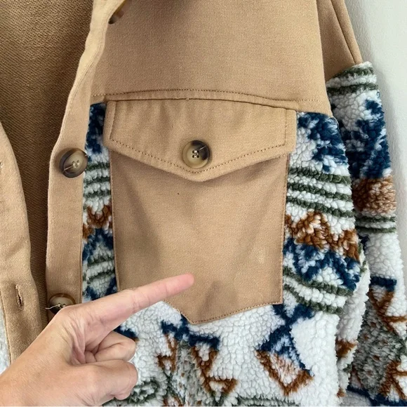 Aztec Western Cowgirl Tribal Boho oversized Shacket jacket tan women’s medium - Picture 9 of 10